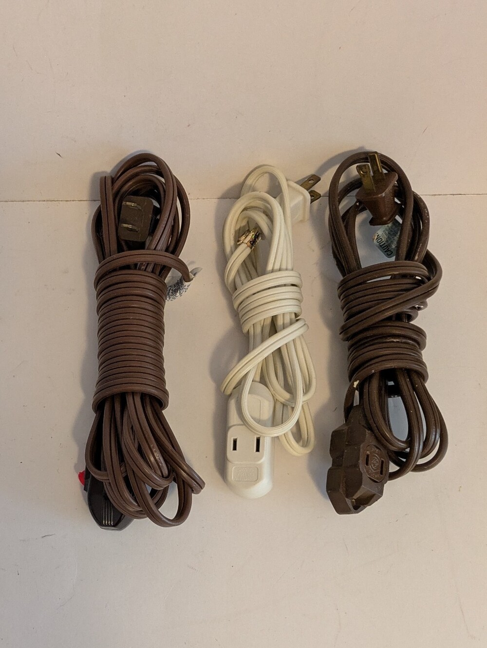 Extension Cords Set of Three Power Cords / Extension Cables - Brown & White